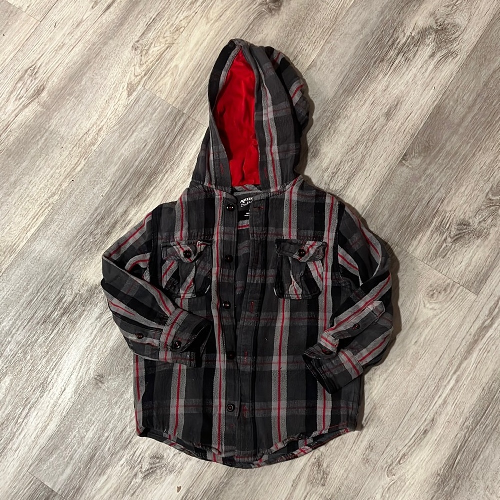 Boys hooded button down flannel